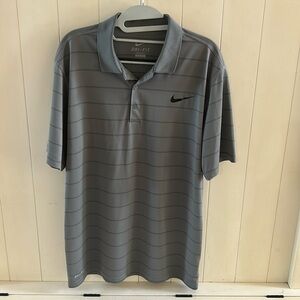 Men's Nike Dri-Fit Polo Shirt Grey Striped Golf - Size Medium